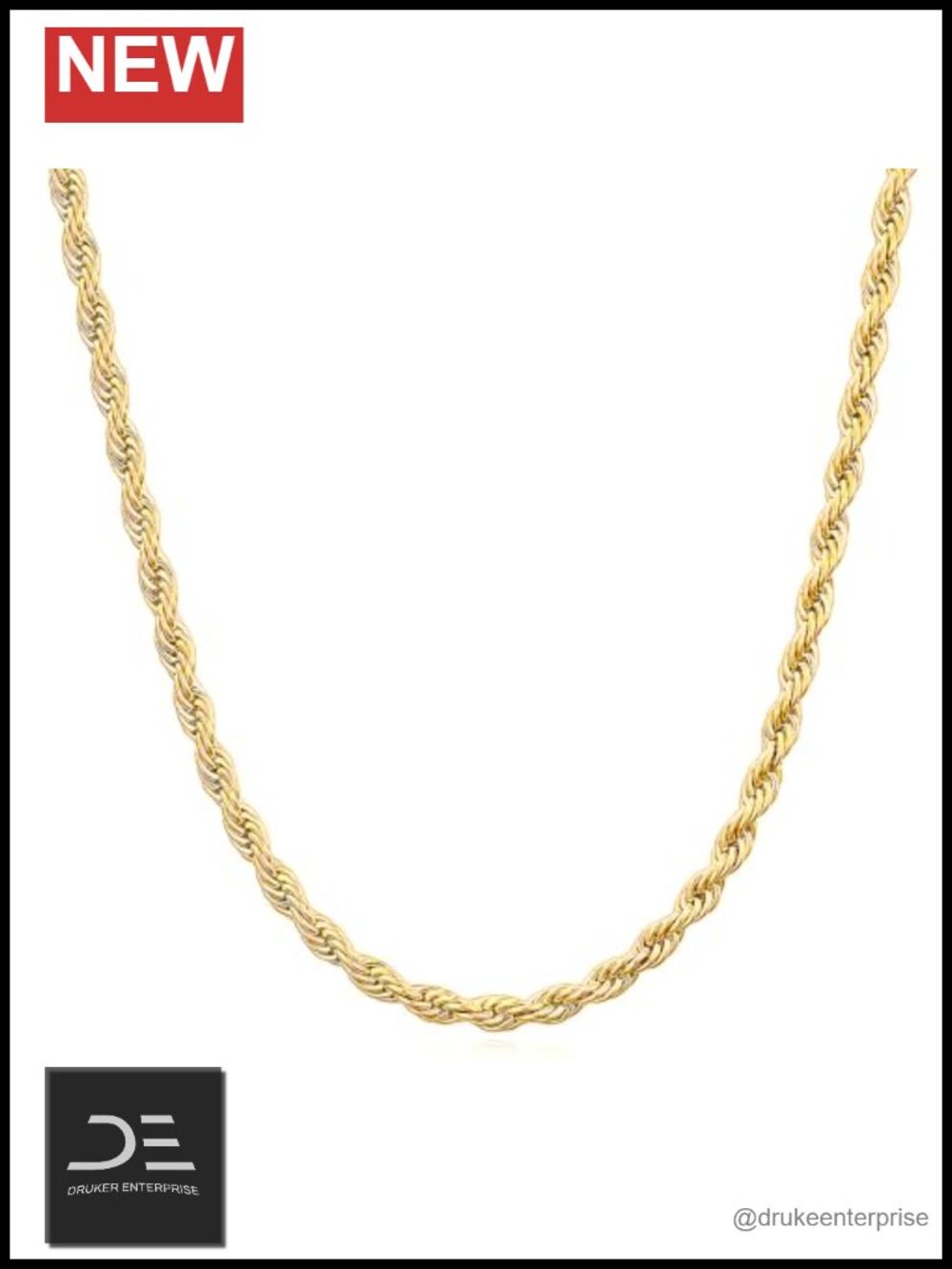 14K Yellow Gold Twisted Rope Chain Necklace Unisex 1.5mm 24in